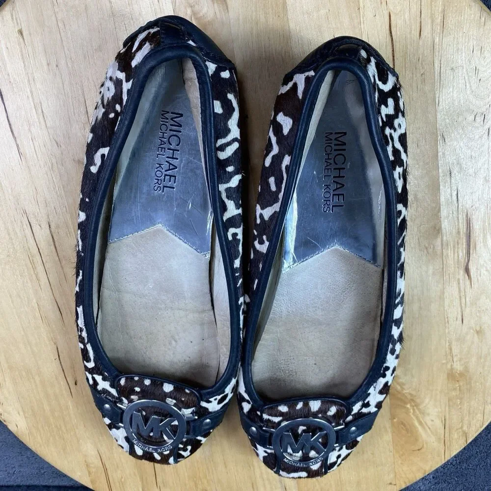 MICHAEL Michael Kors Womens Haircalf Uppers Flats Black/Brown Size 8 M